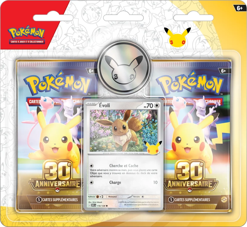 Blister 2 boosters 30ᵉ Anniversaire avec carte promo Évoli