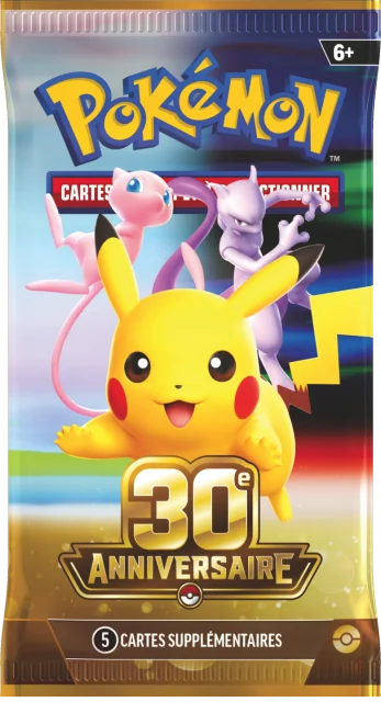 Booster de l'extension 30ᵉ Anniversaire du JCC Pokémon avec Pikachu, Mew et Mewtwo