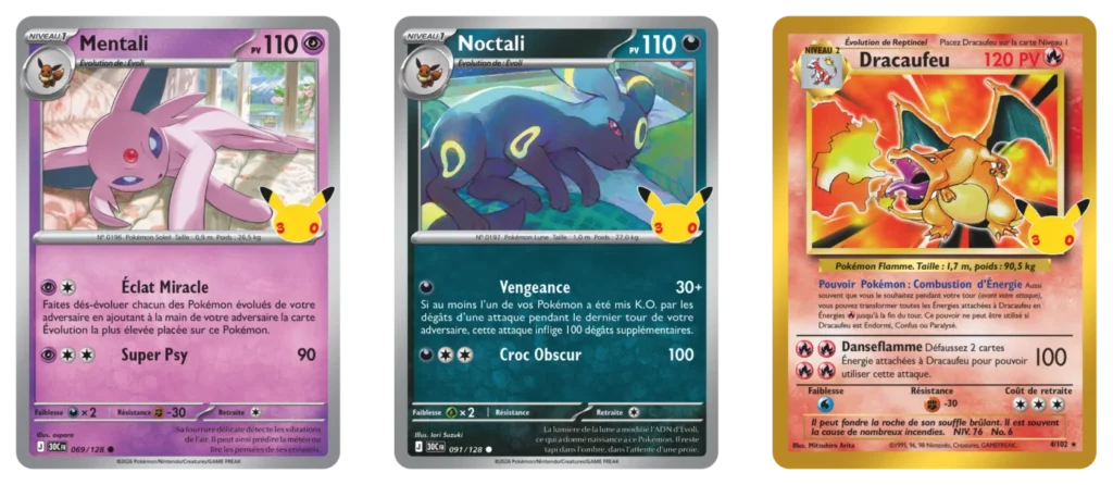 Cartes Mentali, Noctali et Dracaufeu classique de l'extension 30ᵉ Anniversaire