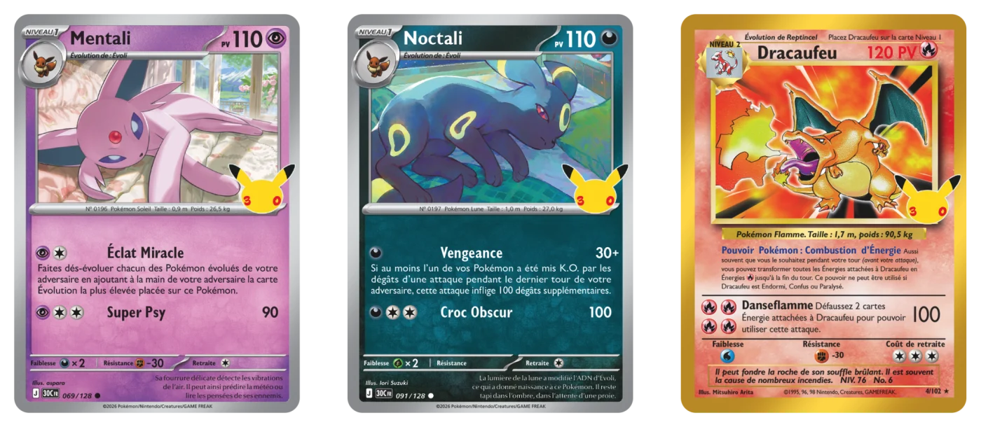 Cartes Mentali, Noctali et Dracaufeu classique de l'extension 30ᵉ Anniversaire