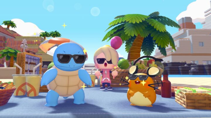 Carapuce et un Pokémon portant des lunettes de soleil dans Pokémon Pokopia