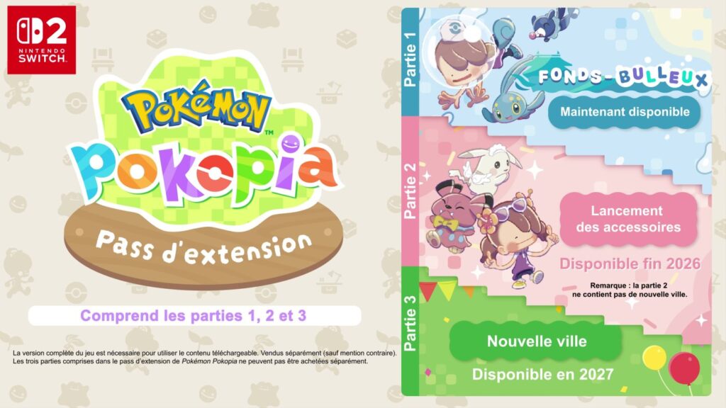 Calendrier officiel du Pass d'extension de Pokémon Pokopia : parties 1, 2 et 3