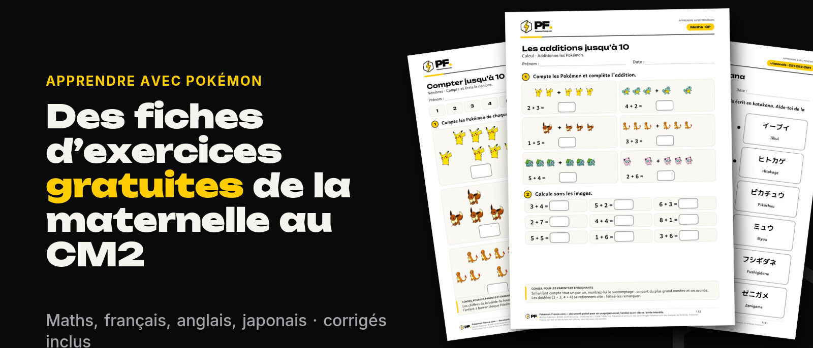 Fiches d’exercices Pokémon gratuites à imprimer, de la maternelle au CM2