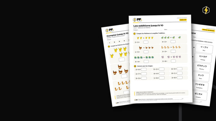 Fiches d’exercices Pokémon à imprimer : compter, additions et katakana