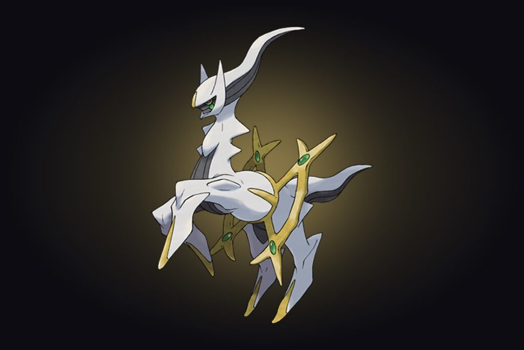 Artwork officiel d'Arceus, le Pokémon à l'origine du monde selon la mythologie de Sinnoh