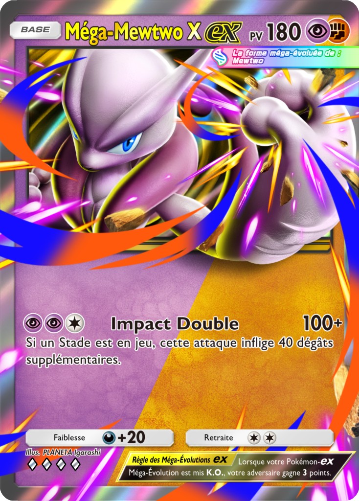 Carte Méga-Mewtwo X ex de type Psy et Combat de l'extension Fusion Double