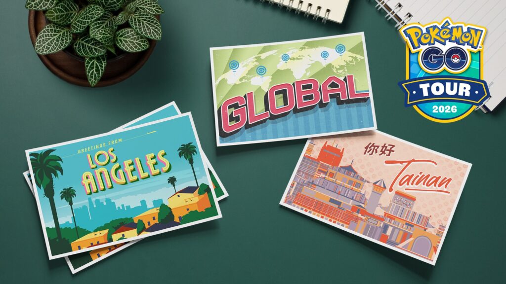 Cartes postales officielles du Circuit Pokémon GO 2026 : Los Angeles, Tainan et l'événement mondial