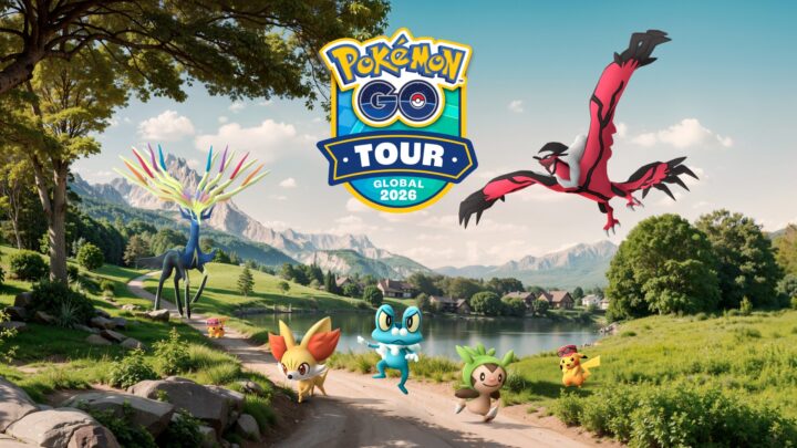 Visuel officiel du Circuit Pokémon GO : Kalos – Mondial 2026 avec Xerneas, Yveltal et les starters de Kalos