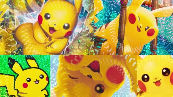 Plusieurs illustrations de cartes Pikachu du JCC Pokémon