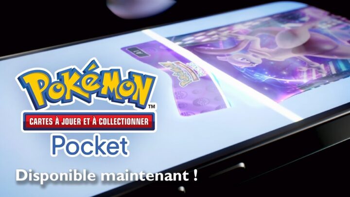 Le logo du JCC Pokémon Pocket devant un smartphone affichant une carte, tiré de la bande-annonce officielle