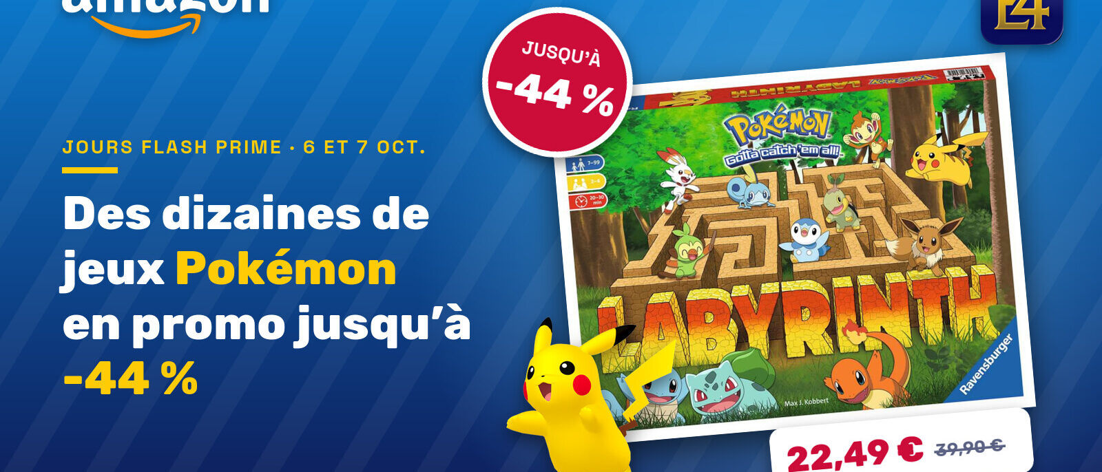 Visuel Jours Flash Prime : la boîte du Labyrinthe Pokémon à 22,49 € au lieu de 39,90 €, jusqu'à -44 % sur les jeux Pokémon