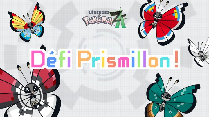 Visuel officiel du Défi Prismillon de Légendes Pokémon : Z-A, avec plusieurs motifs de Prismillon