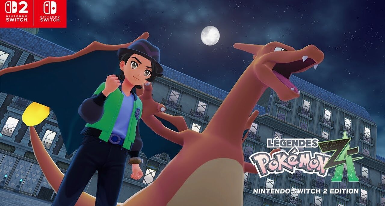 Un Dresseur et son Dracaufeu de nuit à Illumis dans Légendes Pokémon : Z-A
