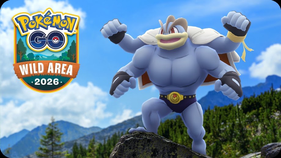 Mackogneur portant une veste moderne devant le logo Terres Sauvages Pokémon GO 2026