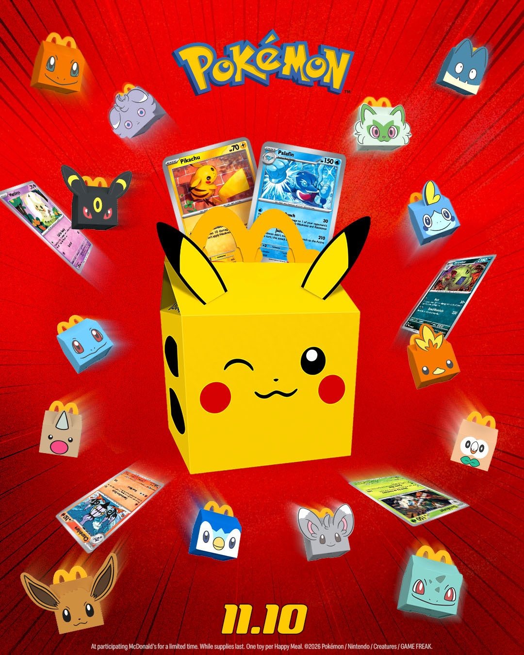Les mini-boîtes Happy Meal à l'effigie de Pokémon et des cartes du JCC, visuel officiel de McDonald's
