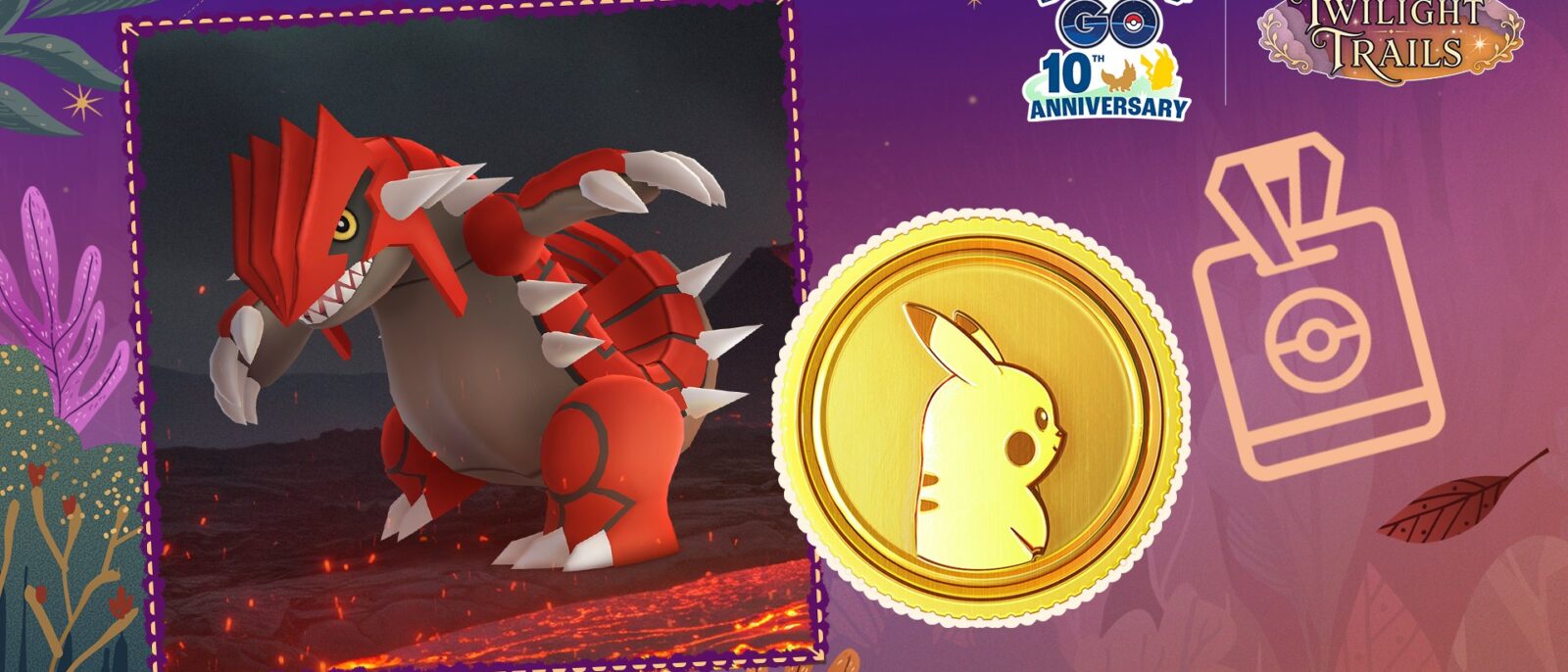Visuel officiel du Passe GO de novembre 2026 avec Groudon et une PokéPièce Pikachu