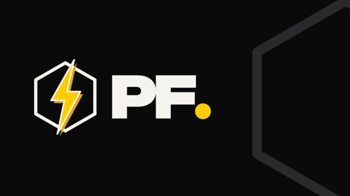 Le logo PF. : l’éclair dans l’hexagone et le monogramme PF.