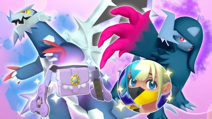 Glaivodo, Absol et la sacoche à joyau de Violine sur le visuel officiel du pass de combat de la saison M-7 de Pokémon Champions