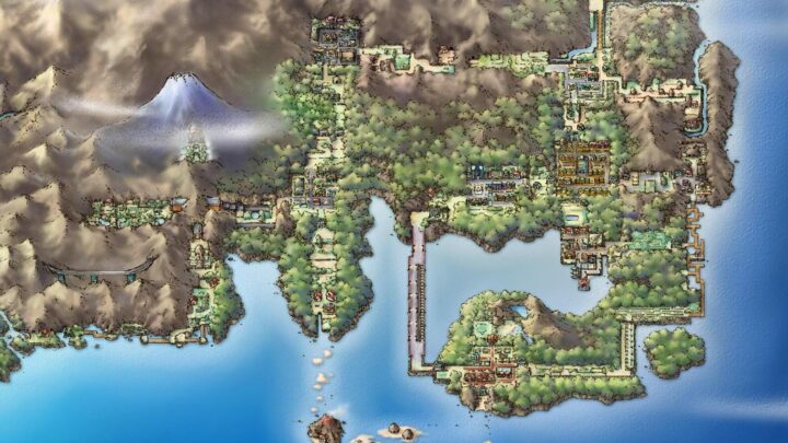 Carte de la région de Kanto dans Or HeartGold et Argent SoulSilver