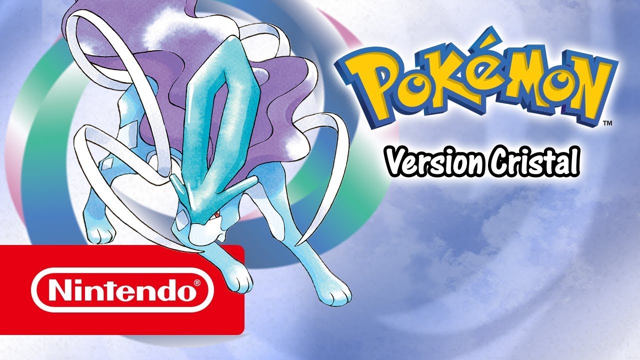 La jaquette officielle de Pokémon Version Cristal mettant en vedette Suicune sur Game Boy Color