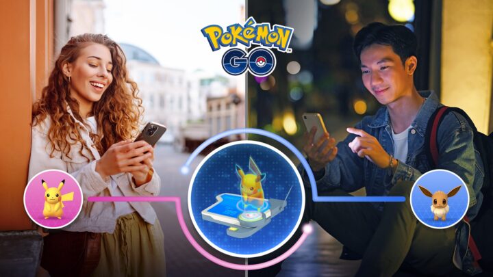 Deux dresseurs échangent Pikachu et Évoli à distance dans Pokémon GO
