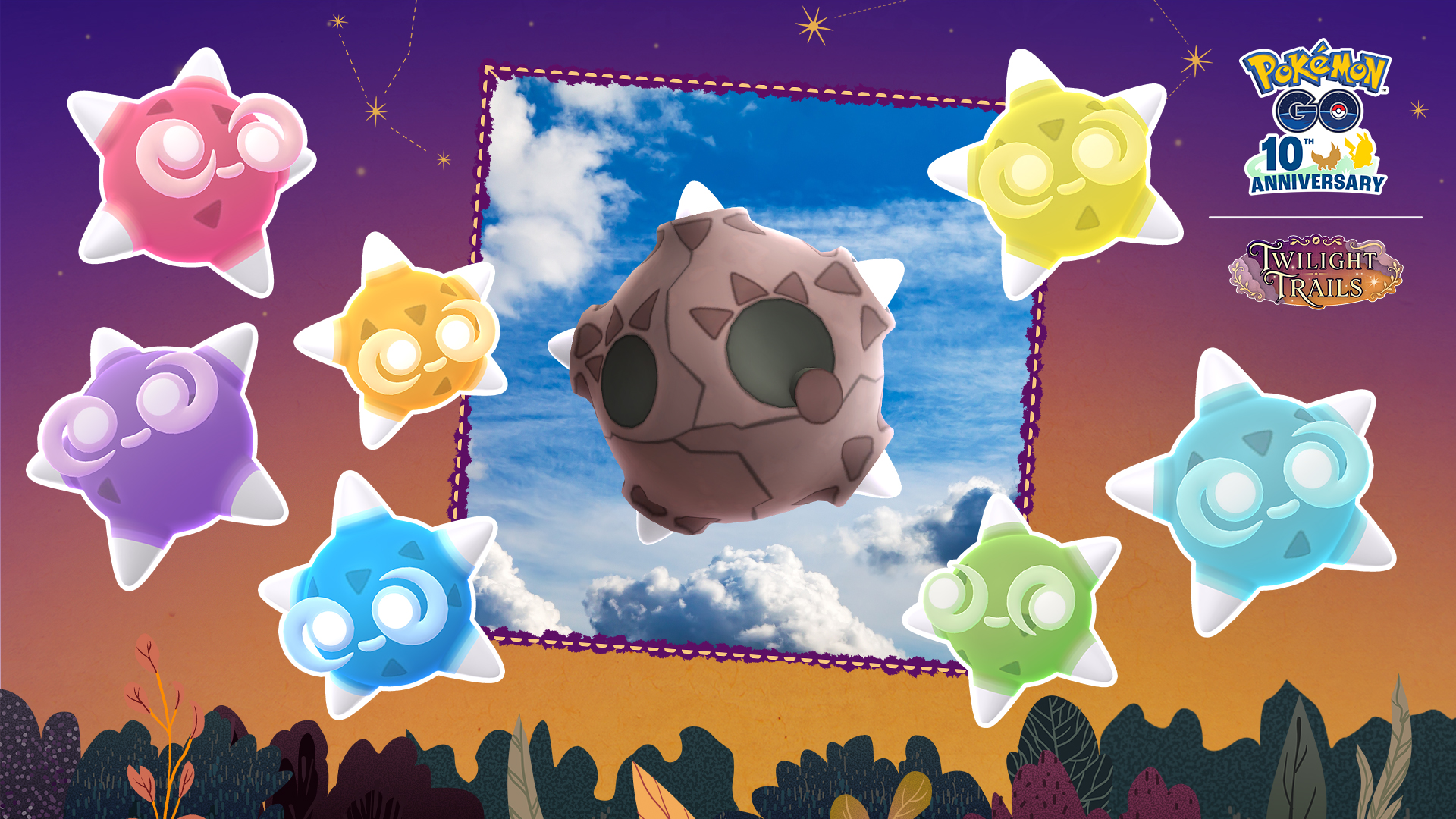 Météno et ses différentes couleurs de noyau dans le ciel de Pokémon GO