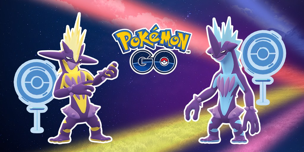 Salarsen Forme Aigüe et Salarsen Forme Basse autour du logo Pokémon GO, visuel de l'événement Pokémon Night Out