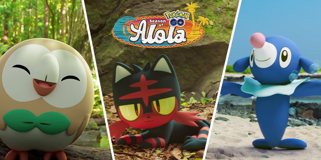 Brindibou, Flamiaou et Otaquin, les starters d'Alola, dans Pokémon GO
