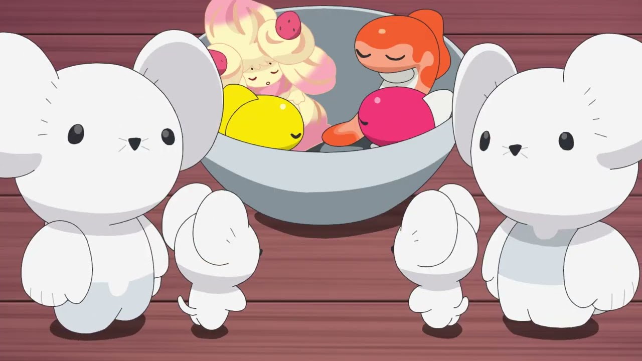 Des Pokémon réunis autour d'un grand bol de nourriture dans la bande-annonce de la saison 4 de Pokémon, les horizons