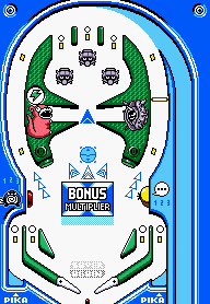 Vue d'ensemble de la table bleue de Pokémon Pinball : Kokiyas, Ramoloss, Crustabri, Ptitard et Psykokwak