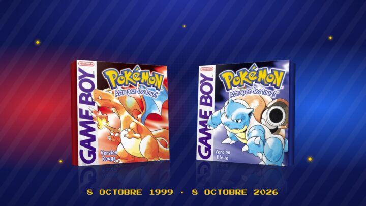 Les boîtes françaises de Pokémon Version Rouge et Pokémon Version Bleue sur Game Boy, avec Dracaufeu et Tortank