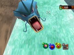 Léviator jaillit de l'eau après l'évolution de Magicarpe.