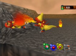 Les deux Magmar qui se disputent la pomme.