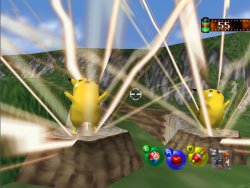 Les deux Pikachu sur leurs souches, après la fuite d’Insécateur.