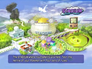 La ville du Stade : le Colisée au centre, la Citadelle, le laboratoire, la Tour GB et le Club Junior autour (version anglaise).