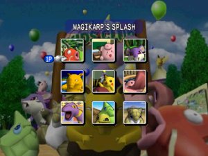 Menu du Club Junior avec la grille des neuf mini-jeux, ici Saut de Magicarpe