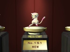 La statue de Mew dans le hall du Palais Victoire (version anglaise).