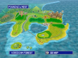 La carte de Kanto du Pokédex, avec les habitats d'un Pokémon (version anglaise).