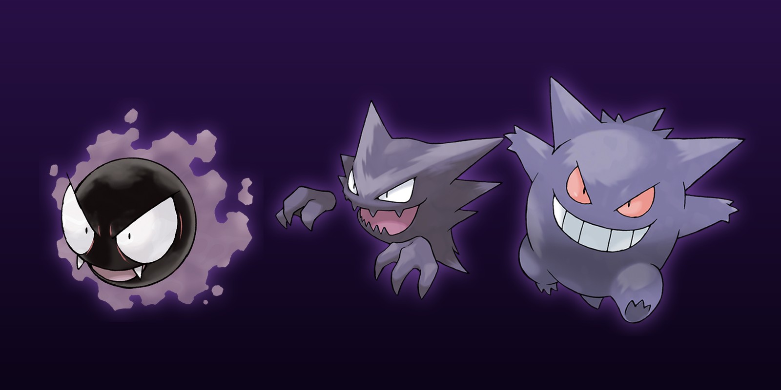 Fantominus, Spectrum et Ectoplasma, les trois Pokémon de type Spectre de la première génération