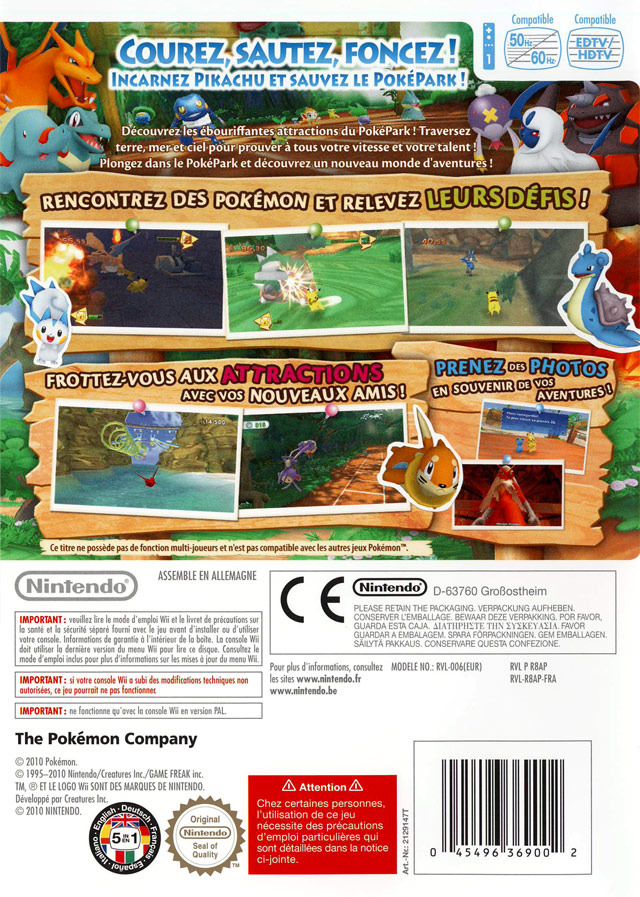 Le dos de la jaquette de PokéPark Wii.