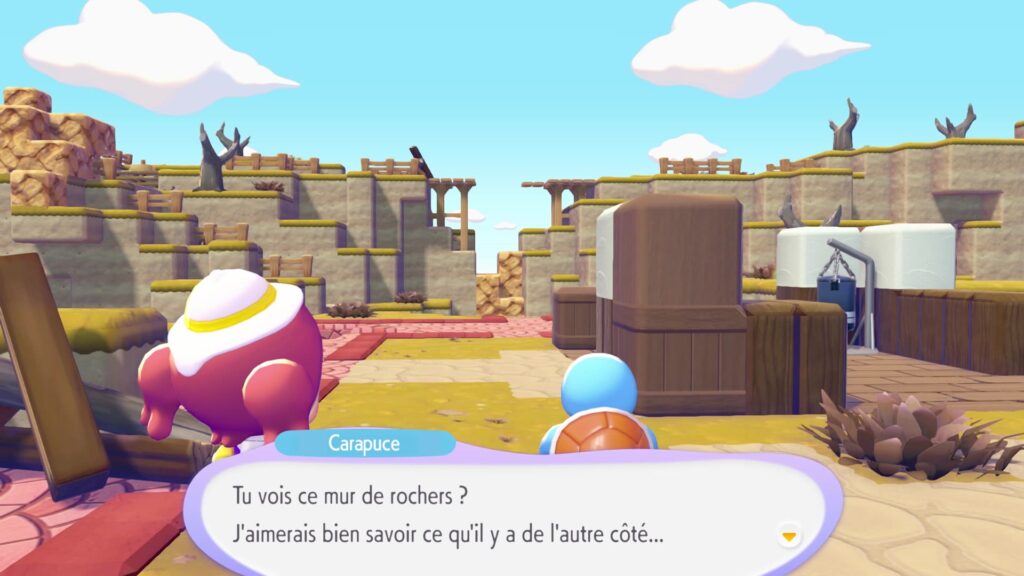Carapuce devant un mur de rochers à Terrassec, avec la phrase « Tu vois ce mur de rochers ? J'aimerais bien savoir ce qu'il y a de l'autre côté... »