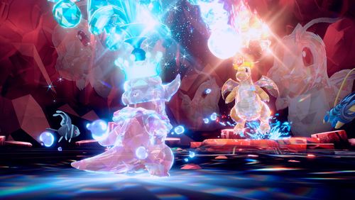 Dresseurs et Pokémon téracristallisés affrontant ensemble un boss de raid Téracristal
