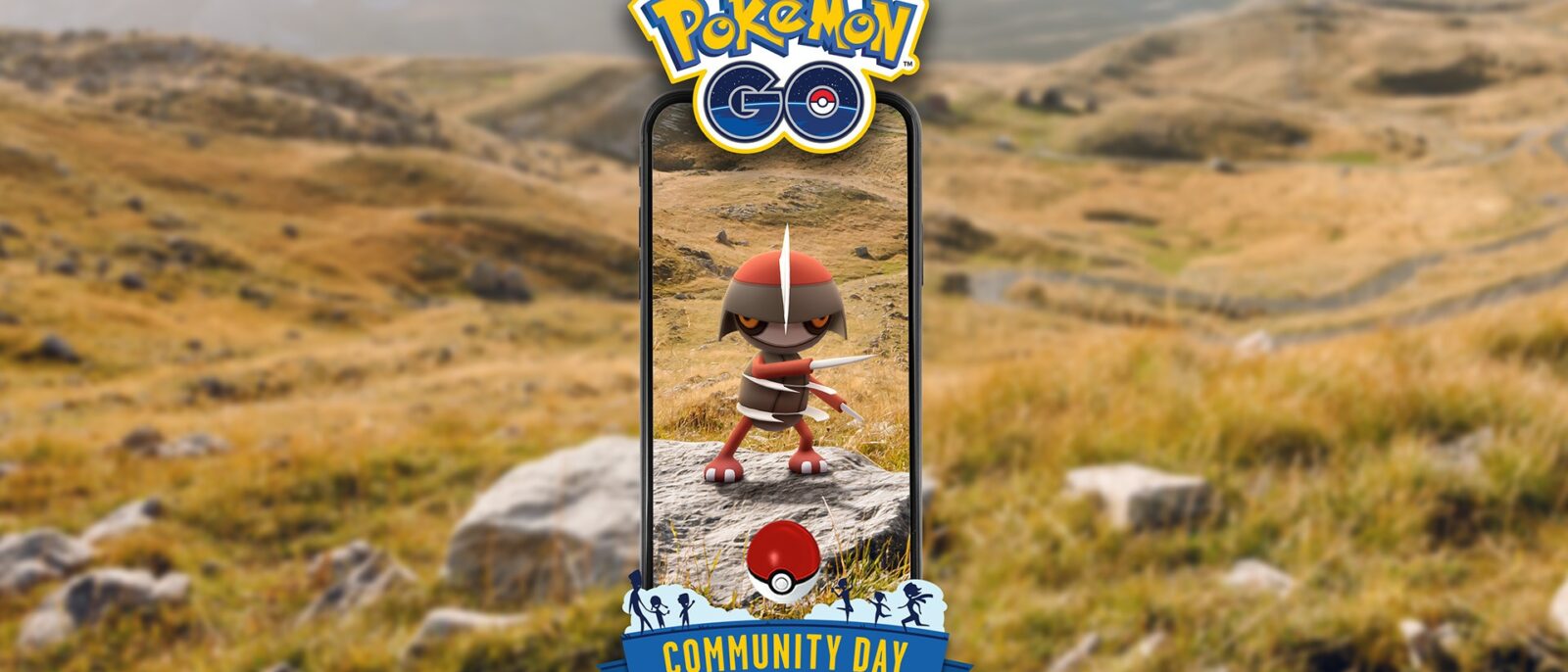 Scalpion dans un paysage de montagne, visuel officiel de la Journée Communauté de novembre 2026 de Pokémon GO