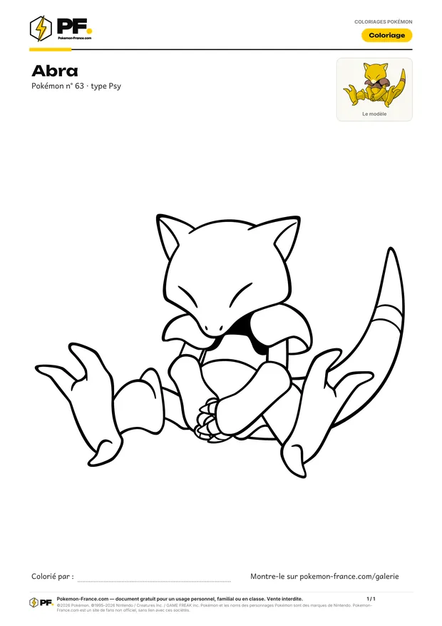 Coloriage Abra à imprimer au format A4