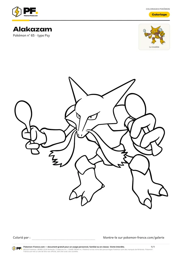 Coloriage Alakazam à imprimer au format A4