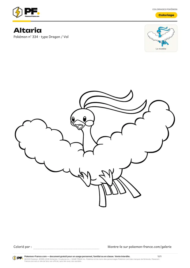 Coloriage Altaria à imprimer au format A4