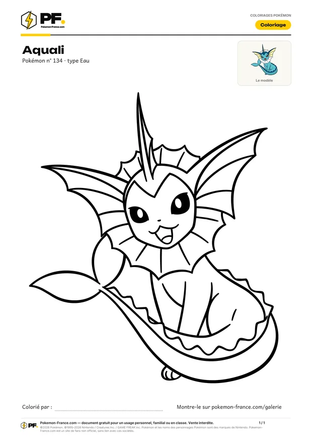 Coloriage Aquali à imprimer au format A4