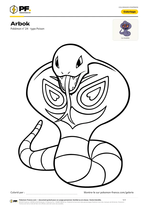Coloriage Arbok à imprimer au format A4