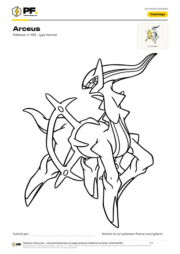 Coloriage Arceus à imprimer au format A4