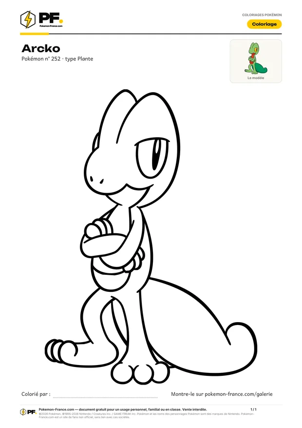 Coloriage Arcko à imprimer au format A4